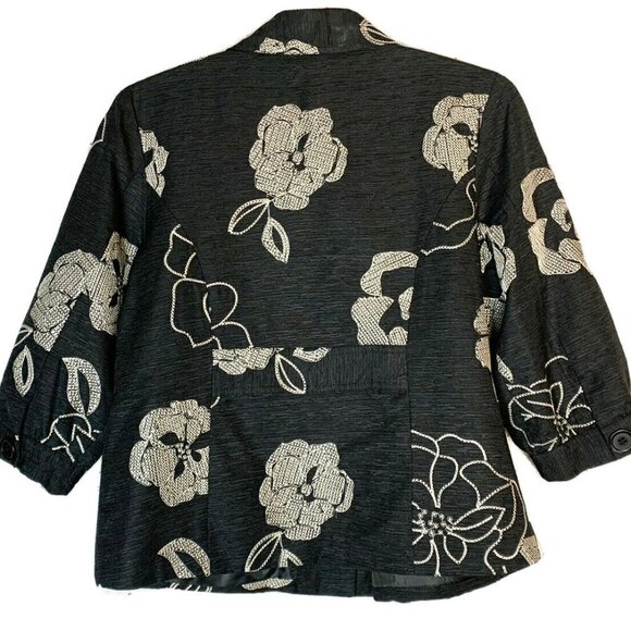 SilkLand Black with Gold Embroidered Blazer Petite Large 92% Silk - Picture 4 of 13